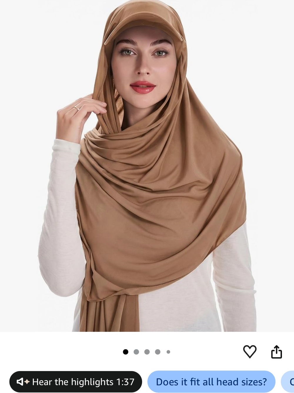 Modest Camel Hijab Scarf with Built-In Cap